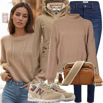 outfit mit Khaki/Bež/Rjava Ozka Superga/Plato-Sneaker/Superge Nizka/Platnena Superga primohurt "Jesenska obleka za vsakdanjo uporabo"