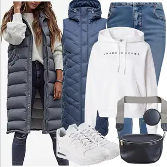 outfit mit Modra/Svetlo modra/Siva Puhasti Brezrokavnik/Puh Brezrokavnik/Reverzibilni Brezrokavnik american vintage "Jesenska obleka za vsakdanjo uporabo"