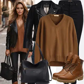 Kratka outfit mit Črna/Temno siva Vintage Usnjena Jakna/Usnjena Bomber Jakna/Jakna iz Umetnega Usnja/Vintage Jakna/Kratka Jakna/Motoristična jakna answear lab "Jesenska obleka za vsakdanjo uporabo"