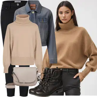 S zakovicama Outfit sa Tamnosiva/Smeđa/Siva/Crna/Svjetlosiva Traper Jakna/Gajtana Jakna answear lab "Jesenska odjeća za svakodnevno nošenje"Look: S zakovicama, Jahanje