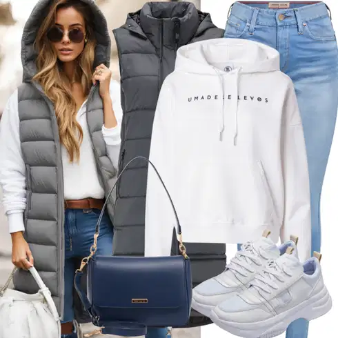 Kombinirajte Siva/Svjetlosiva Dugi Prsluk/Pufnasti Prsluk/Donji Prsluk Alpha Industries