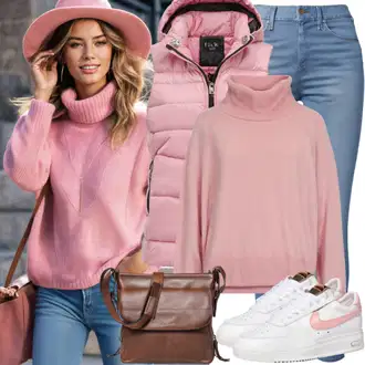 Kombinacije za golf Zima sa Pink Donji Prsluk/Izolacijski Prsluk/Vanjski Prsluk/Pufnasti Prsluk/Prošiveni Prsluk/Kratki Prsluk 4F "Jesenska odjeća za svakodnevno nošenje"