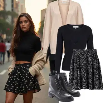 Outfit sa Crna Mini Suknja/Teniska Suknja/MiniSuknja Iz 70-ih/Suknja Iz 90-ih/Unisex Suknja/Moderne Suknja Pull&Bear "Jesenska odjeća za svakodnevno nošenje"