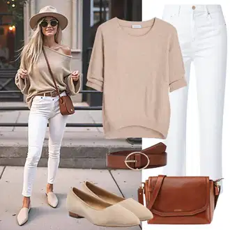 S Pertlanjem Outfit sa Krem/Bijela Dad Traperice/Culotte Traperice/Traperice s Prorezom/Muška Kožna Jakna/Sužene Traperice/Vintage traperice/Ženske Traperice 7/8 Dužine/Traperice Standardnog Kroja/Traperice Slim Kroja/Skraćene Traperice/Mom Jean/Formalna Košulja "Jesenski Izgled"