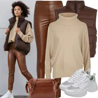 outfit mit Rjava/Črna/Siva/Khaki/Bež/Temno rjava Dolg Brezrokavnik/Puhasti Brezrokavnik answear lab "Jesenski videz"