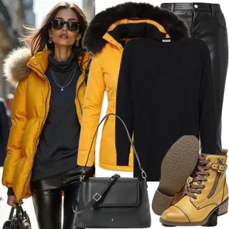 Lahke outfit mit Rumena Zimski čevelj/Zimski škornj iz jagnječje kože/Oblazinjeni škorenj/Škornj za Sneg/Škorenj iz Jagnječje Kože/Usnjena Jakna/Zimski gležnjar/Zimske superge ps1 "Jesenski videz"