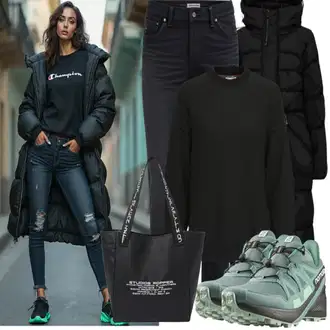 Black Outfits Estetski mit Zelena/Svetlo modra/Svetlo zelena Plato-Sneaker/Superge Nizka/Poletne superge sam73 "Jesenski Videz"Look: Stil, Športno, Estetski, Retro, Unisex, Barvno blokiranje