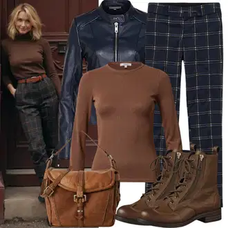 outfit mit Siva/Črna/Temno siva/Temno modra Motoristična Jakna/Jakna s Stransko Zadrgo/Jakna iz Umetnega Usnja/Kratka Jakna/Usnjena Jakna/Crop Jakna/Usnjena Bomber Jakna/Dvojna Jakna DKNY "Jesenski videz"