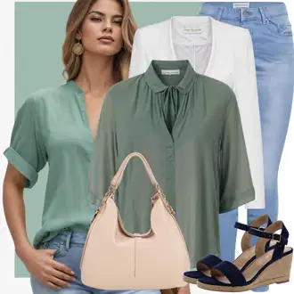 outfit mit Zelena/Svetlo zelena/Turkizna Srajca z dolgim rokavom/Poslovna srajca/Srajca za prosti čas/Poslovna srajca/Srajčna Bluza happiness İstanbul "Khaki Srajca Poletni Videz"
