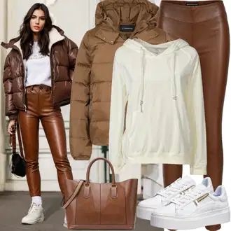Outfit sa Bež/Smeđa Hoodie s poluzatvaračem/Trenirka/Otmjena majica s kapuljačom/Kožna jakna/Sportska majica/Majica od flisa/Vintage majica s kapuljačom/Pletena dukserica Nike Sportswear "Lagani outfit"