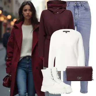 Outfit sa Ljubičasta/Tamnocrvena/Crvena/Vinski Crveno Prijelazni Kaput/Softshell Kaput/Kaput od Flisa/Kaput od Vunenog Flisa/Vuneni kaput/Pleteni Flis Kaput/Scuba Kaput/loden kaput/Kaput s Kapuljačom Only "Moderan zimski outfit"