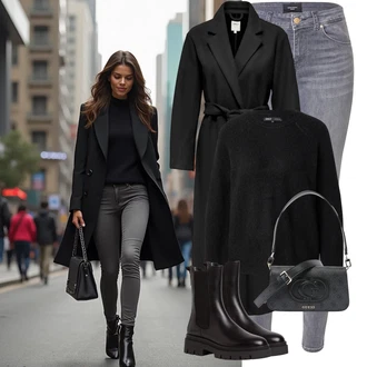 Outfit s Hnědá/Černá/Tmavě Hnědá/Fialová Kozačka Chelsea Boty Tamaris "Zimní look"