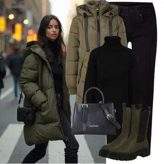 Krátká Outfit s Tmavě zelená/Khaki Zimní Kabát/Prošívaný kabát/Parka/Přechodový Kabát/Dlouhý Péřový Kabát/Péřový Kabát/Kabát se Zipem JdY "Zimní look"