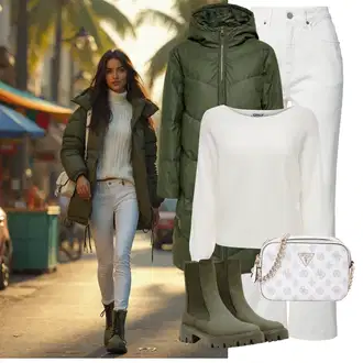 Outfit s Tmavě zelená Chelsea Boty/Gumová Kotníková Bota/Kožená bunda Only "Perfektní na zimu"