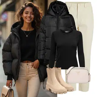 Outfit s Béžová/Khaki/Hnědá Chelsea Boty/Letní kotníková kozačka/Kožená bunda Only "Perfektní na zimu"