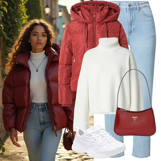 Outfity s boyfriend džínami Zima s Krémová/Bílá/Khaki Svetry 2 v 1/Basic Svetr/Kašmírový Svetr/Jednoduchý Svetr/Rolák/Svetr s límečkem florence by mills exclusive for about you "Stylový zimní outfity"