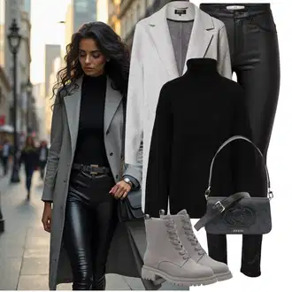 Outfit sa Siva/Svjetlosiva Pleteni Kaput/Vuneni kaput/Pleteni Flis Kaput/Usko Krojena Kaputa/Kaput od Kašmira/Kaput od Vunenog Flisa/Midi Kaput/Sako Kaput/Lagani Kaput Only "Zimske Odjeće"