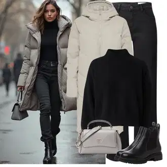 Zvonové kalhoty Outfit s Černá/Khaki/Tmavě šedá Džíny s Rozparkem/Džíny Regular Fit/Zvonové Džíny/Džíny Volného Střihu/Pánské tričko/Džín s Širokou Nohavicí/Rovná Džína/Termální Džíny/Formální Košile/Zimní bunda Noisy may "Perfektní na zimu"