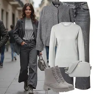 Outfit sa Siva/Svjetlosiva/Tamnosiva Jakna od Flisa Pletena Flis Jakna/Boucle Jakna/Vunena Jakna Only "Savršen za zimu"
