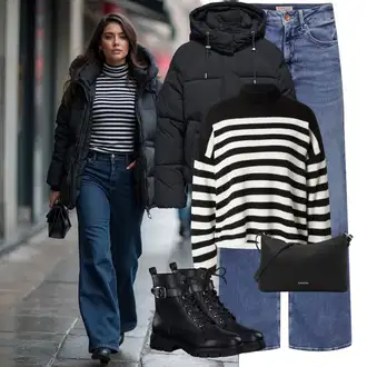 Kombinacije za zabavu S oblinama sa Crna/Bijela Pletivo Veći Broj in the style "Moderan zimski outfit"