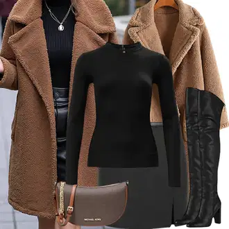 Jesenske Outfiti mit Črna/Bež Usnjeno mini Krilo/Mini Krilo 70-ih/Mini Krilo/Krilo uniseks/Moderno Krilo/Krilo iz 90-ih/Velvet Krilo AllSaints "Moden videz za jesen"