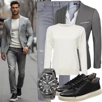 Sexy Outfit Elegant mit Grau Anzug/Sakko COOFANDY, Strickpullover Redbridge, Blend, Grau/Schwarz/Dunkelblau/Gelb/Dunkelgrau/Dunkelgrün/Mischfarben Armbanduhr/Kettenuhr/Uhrenbatterie Tommy Hilfiger "Modisches Freizeit Outfit"Look: Edel, Festlich, Moderne, Stil, Sportlich, Classic, Schön, Indoor, Casual, Smart Casual, Elegant, Ausgefallene, Rap, Unisex, Schlichte, Nahtlos, Mit Transparent, Lack, Kuschel, Trendige, Leger, Business, Techno, Retro, 80er, Vintage, Ungarische, Metal