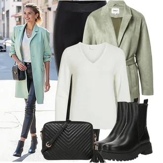 Stil Outfit sa Crna Ravna Gležnjača/Chelsea Gležnjača/Podstavljena Gležnjača About You "Zimski look"
