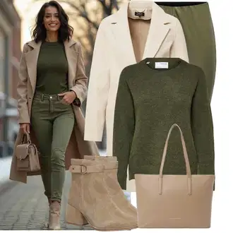 Boja Outfit sa Bež/Kaki Prijelazni Kaput/Lagani Kaput/Kaput od Vunenog Flisa/Kaput od Kašmira/Zimski Kaput Vuneni kaput/Vintage Kaput/Midi Kaput/loden kaput Only "Zimski look"Look: klasický, Boja, Ured, moderne, Sveučilišna, Pametno ležerno, Poslovni
