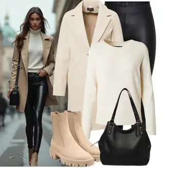 Outfit s Béžová/Khaki/Hnědá Chelsea Boty/Letní kotníková kozačka/Kožená bunda Only "Stylový zimní outfity"