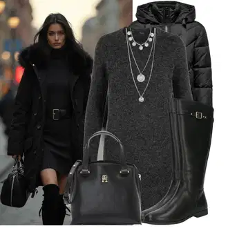 Kombinacije za zimu Gotički sa Crna/Bijela/Zlatni Ured Za Torbu/Torba za rame/Torba za nošenje/Torbica/Poslovna Torba "Zimski look"Look: cool, Prekrasan, Elegantan, Gotički, Chic