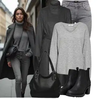 Outfit s Černá Kotníková Bota s Podšívkou/Chelsea Boty/Kožená kotníková bota/Gumová Kotníková Bota/Kožená bunda Only "Zimní look"