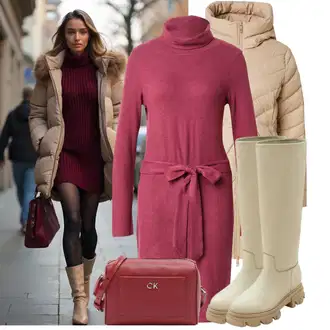 Kombinacije za zimu Maxi sa Crvena/Tamnocrvena Torba Calvin Klein "Zimski look"
