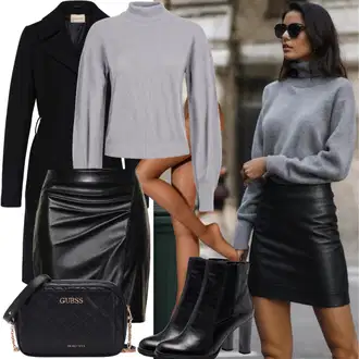 Outfit sa Crna Kožna Suknja/Unisex Suknja/Kožna Mini Suknja/Zimska Suknja/Kordasta Suknja/Uredska Suknja/Mini Suknja VERO MODA "Modni izgled za jesen"