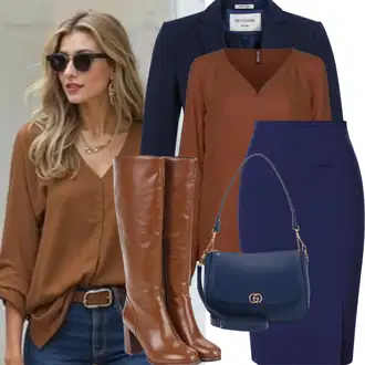 Outfit sa Smeđa/Bež Bodija Bluze/Crash bluza/Kožna jakna za muškarce/Dječja igračka/Bluza Vrh/Bluza Kratkih Rukava/Svjetlucava Bluza camaieu "Modni izgled za jesen"