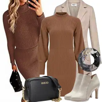 Outfit sa Bež/Bijela Kaput od Vunenog Flisa/Pleteni Flis Kaput/Ljetni Kaput/Kaput od Kašmira/Vuneni kaput/Lagani Kaput/Midi Kaput/Pleteni Kaput Only "Modni izgled za jesen"