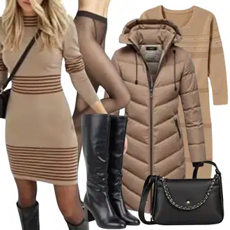 Outfity na podzim s Černá Kozačka Na Podpatku/Dlouhá Kozačka/Kozačka nad Kolena/Bota se širokým nohavici/Špičatá Kozačka/Kozačka po Kolena About You "Módní zimní outfit"