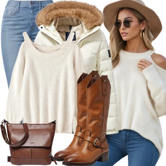 Boho Outfit sa Smeđa Tradicionalna torba/Torba Za Preko Ramena/plišana Teddy torba/Torba preko ramena/Mala Torbica/Torba za rame/Torbica Lascana "Modni zimski outfit"Look: Boho, cool, Vintage, Prekrasan