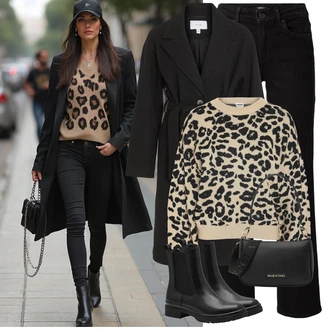 Outfit sa Crna Prijelazni Kaput/Dugi kaput/Ljetni Kaput/Midi Kaput/Kaput od Kašmira/Zimski Kaput Vuneni kaput/Trenč Kaput/Vuneni Kaput/Baloner Vila "Moderan zimski outfit"