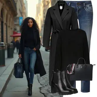 Outfit s Černá/Hnědá Kozačka Chelsea Boty/Bota na platformě/Kožená kotníková bota/Kožená bunda/Letní kotníková Kozačka/Bota na Platformě/Kotníková Bota Na Podpatku/Kotníková Bota s Podšívkou Tamaris "Zimní look"