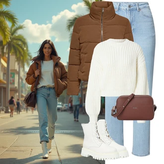 Rave Outfit sa Krem/Bijela/Bež Čizmica Gležnjača na Vezanje/Čizma s Platformom na Vezanje/Borbena Čizma/Klasična čizmica Bronx "Moderan zimski outfit"Look: Koncer, Škola, Rave, Coachella