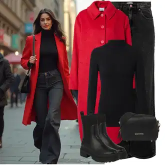 Zvonové kalhoty Outfit s Černá Džíny Džín s Širokou Nohavicí/Zvonové Džíny/High Waist Džínové Kalhoty/Džíny Culottes/Džíny s Rozparkem/Džíny Volného Střihu Only "Elegantní zimní outfit"