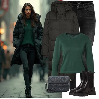 Outfit s Hnědá/Černá/Tmavě Hnědá/Fialová Kozačka Chelsea Boty Tamaris "Outfity na zimu"