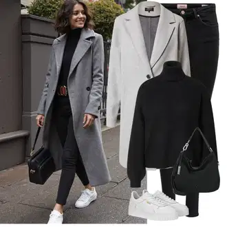 Outfit s Šedá/Světle šedá Kabát s Úzkým Střihem/Kašmírový Kabát/Pletený Kabát/Midi Kabát/Zimní Kabát Vlněný kabát/Blazerový Kabát/Vlněný Fleecový Kabát/Lehký Kabát/Pletený Fleecový Kabát Only "Perfektní zimní oblečení"