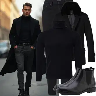 Outfit mit Schwarz/DunkelBlau/Blau Lederjacke/Chelsea Boot/Flache Stiefelette/Gummistiefelette Ecco "Outfit für den Winter"