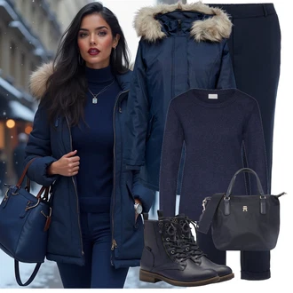 Umělá kožešina Outfit s Tmavě modrá/Modrá Parka Přechodová Bund/Zimní Parka Only "Outfity na zimu"