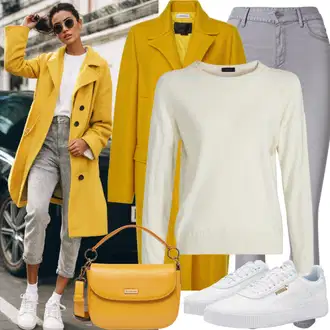 outfit mit Rumena/Bela/Rjava/Zelena Plašč iz Bukleja/Plašč iz Tvida/Pleteni Plašč/Prehodni Plašč/Dolg plašč/Volnen Zimski Plašč/Poletni Plašč/Midi Plašč/Volneni Plašč/Plašč iz Kašmirja answear lab "Outfit za jesen"