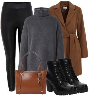 Outfit s Černá Formovaná Legína/Tregíny/Legíny s Podšívkou/Legíny s Vysokým Pasem/Kalhoty z Umělé Kůže/Vinylový Legín/Legíny Kožený Vzhled/Neprůhledný Legíny/Kožený legíny/Latexové legíny/Legíny s Rozparkem Only "Outfity na zimu"