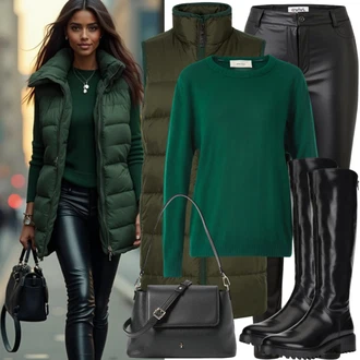 Outfity pro práci Zima s Černá Bota Kozačka Na Podpatku/Dlouhá Kozačka/Kozačka nad Kolena/Bota se širokým nohavici/Špičatá Kozačka/Kozačka po Kolena About You "Outfity pro Váhy"