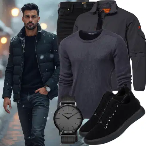 Dunkelgrau/Schwarz StrickPullover Baxboy kombinieren