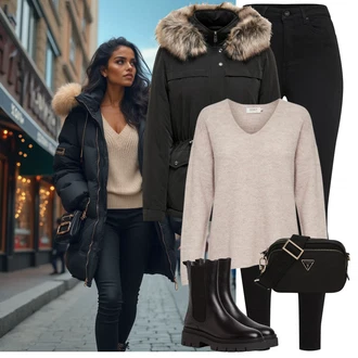 Umělá kožešina Outfit s Černá Podzimní bunda/Vosková Bunda/Neobvyklá bunda/Parka Přechodová Bund/Zimní Bund/Bundeswehr Parka/Zimní Parka/Péřová Bunda Only "Zimní look"